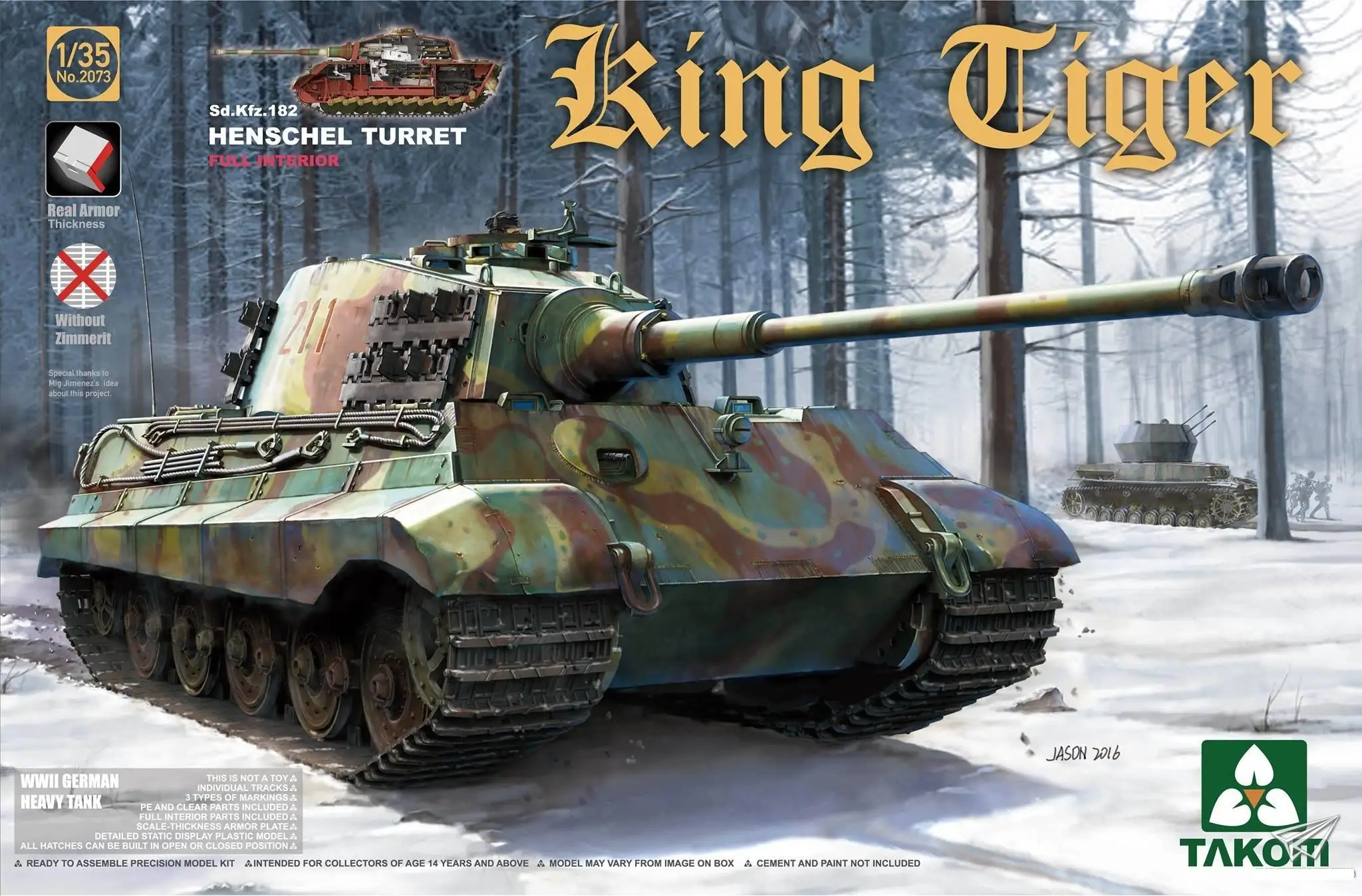 Takom 1/35 #2074 немецкий король Tiger Второй мировой войны (Pors che башня) с полным