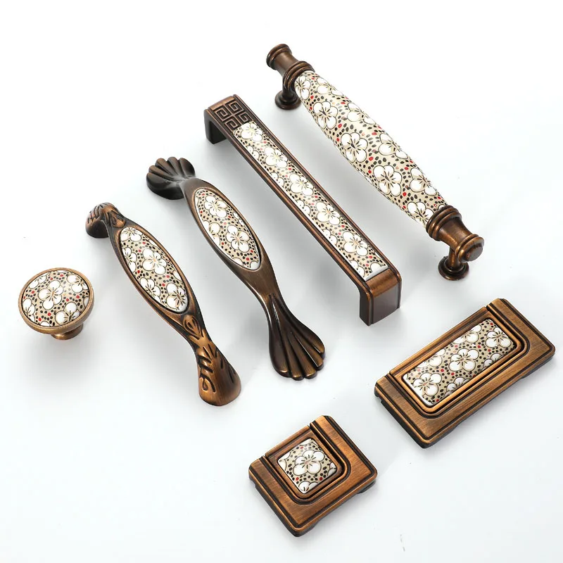 Антикварные Бронзовые керамические ручки для шкафов винтажные ящиков Ручки