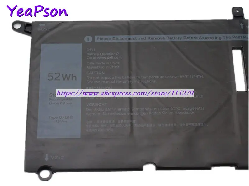 Yeapson 7 6 в 52 Втч подлинный DXGH8 0H754V Аккумулятор для ноутбука Dell Inspiron 7390 XPS 13 9370 ноутбук