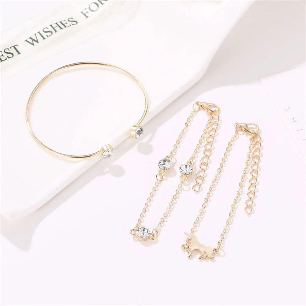 Комплект из 3 предметов модный браслет с единорогом и кристаллами для женщин