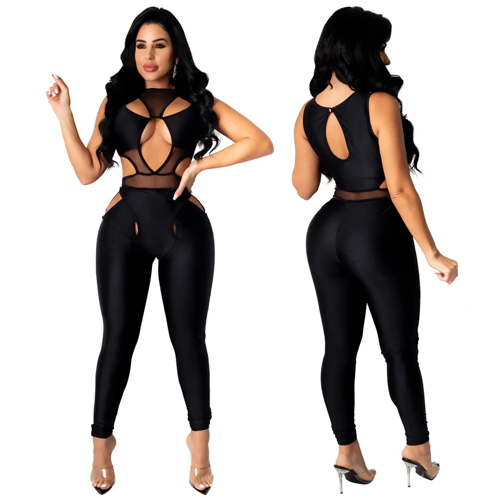 

Oluolin Sexy Jumpsuits Hollow Out Sleeveless One-piece Bodysuit Skinny Rompers Bodycon Playsuit Clubwear Birthday Outfits