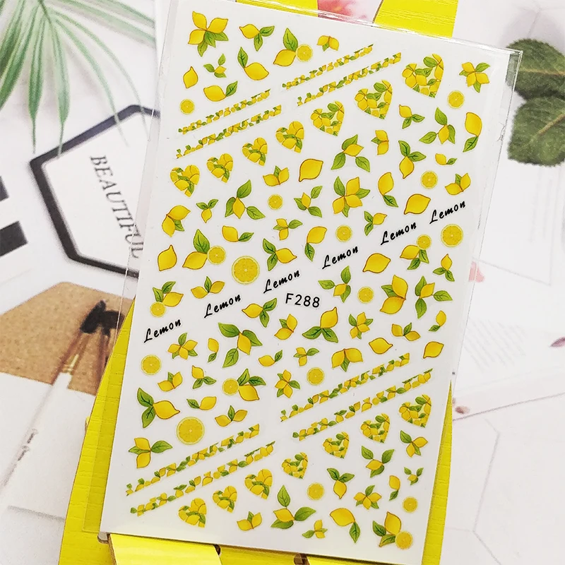 3D наклейки для ногтей лимон трава цветы украшения фольгированные обертывания