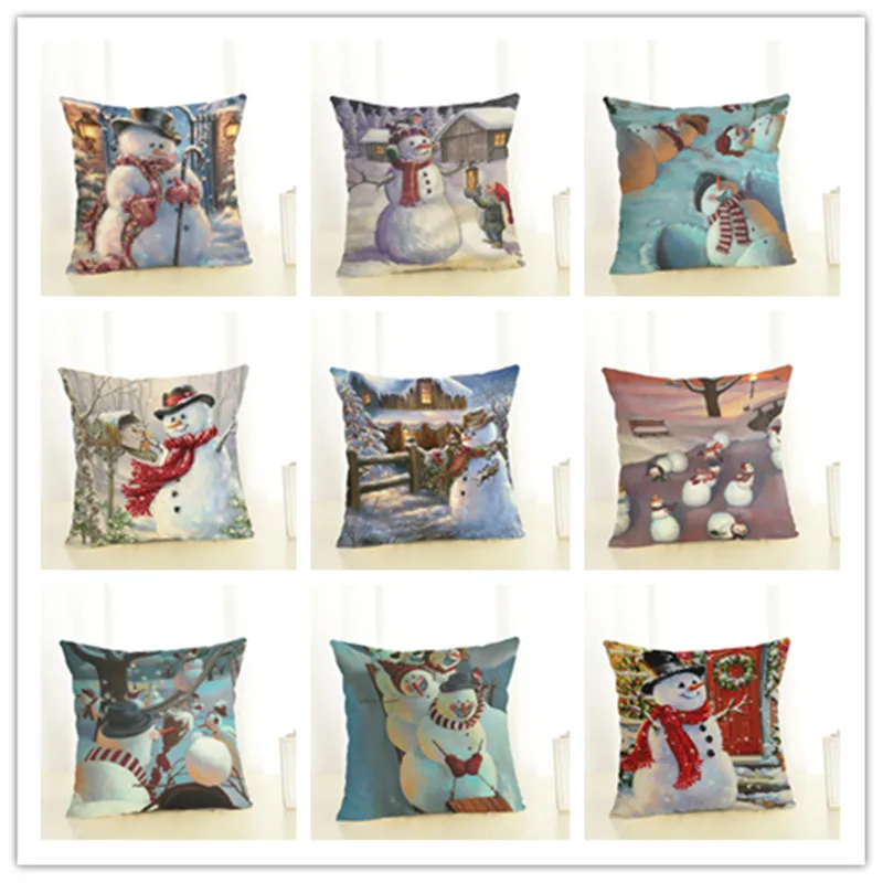 

GY0512 Snowman Christmas Cotton Cushion Case (No Filling) 1PC Polyester Home Decor Bedroom Decorative Sofa Car Throw Pillows