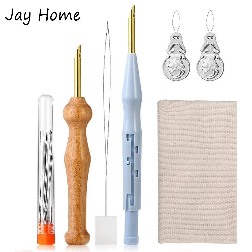 

6Pcs Punch Needle Kits Adjustable Punch Needle & Wooden Handle Embroidery Pen & Needle Threader for Embroidery Cross Stitching