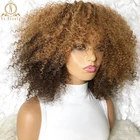 13x6 Синтетические волосы на кружеве афро парик из бразильских курчавых, Мёд блондинка 99J красные, черные парики предварительно вырезанные эффектом деграде (переход от темного к Цвет парик человеческих волос Remy