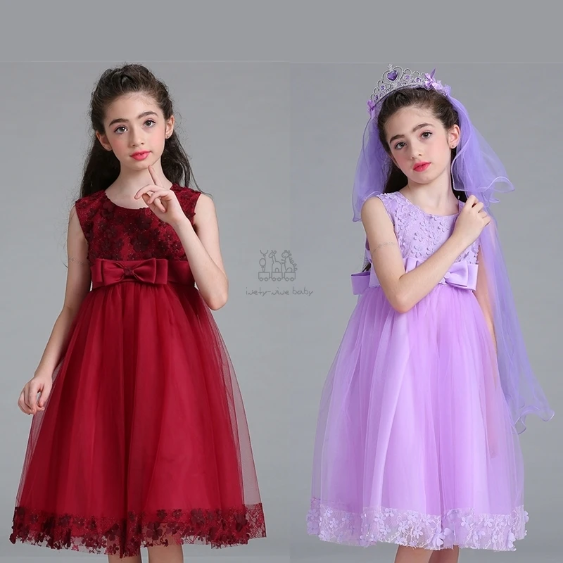

Flower Girls dresses New Year clothes Party Dress for Girl Sleeveless girldress Big Bow Princess Wedding Dress Children Vestidos