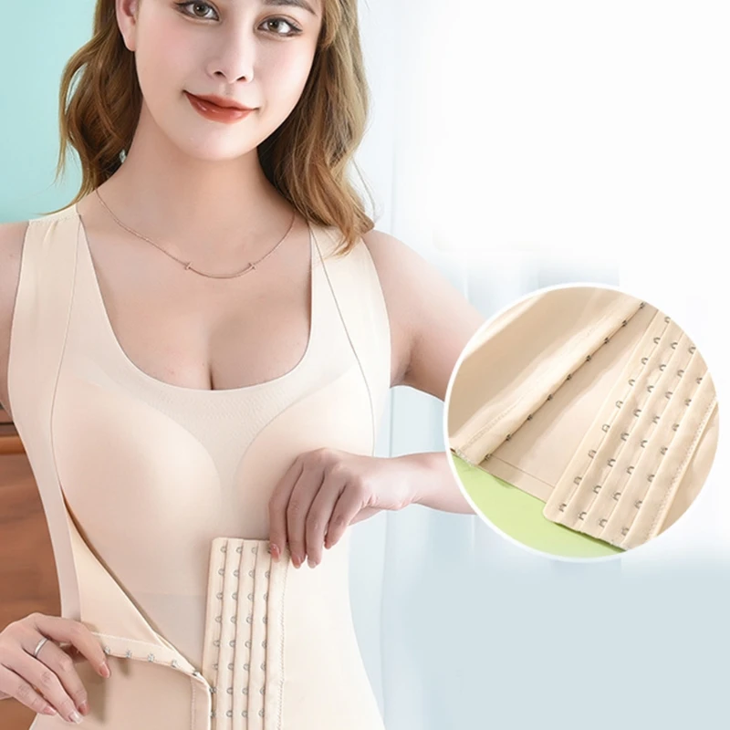 Women Seanless Front Buckle Bra Wireless Push Up Posture Corrector Tank Top Girdle Body Shaper Cross Back Vest Corset