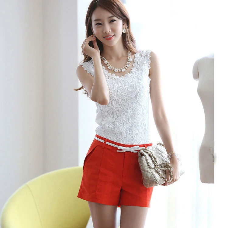 Элегантная женская кружевная блузка без рукавов из хлопка топы белого цвета