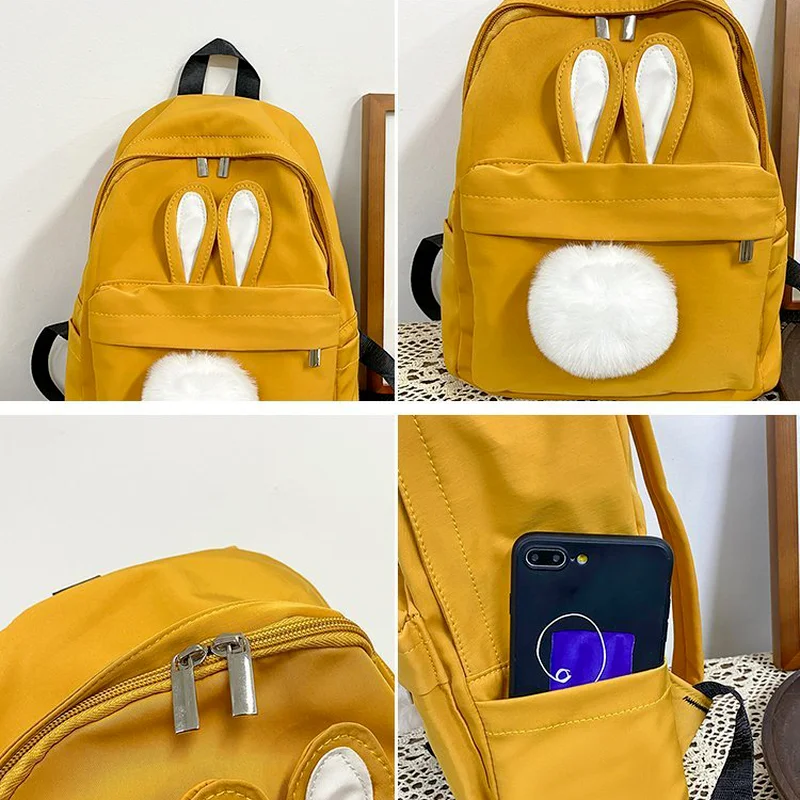 Нейлоновый Рюкзак Kawaii Bunny с мультяшными кроличьими ушками плюшевая женская сумка