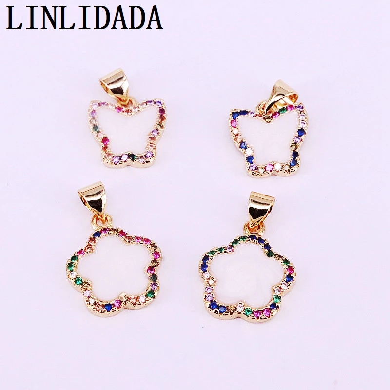 10 шт. модные радужные CZ циркониевые микро выложенные круглые/сердца/бабочки