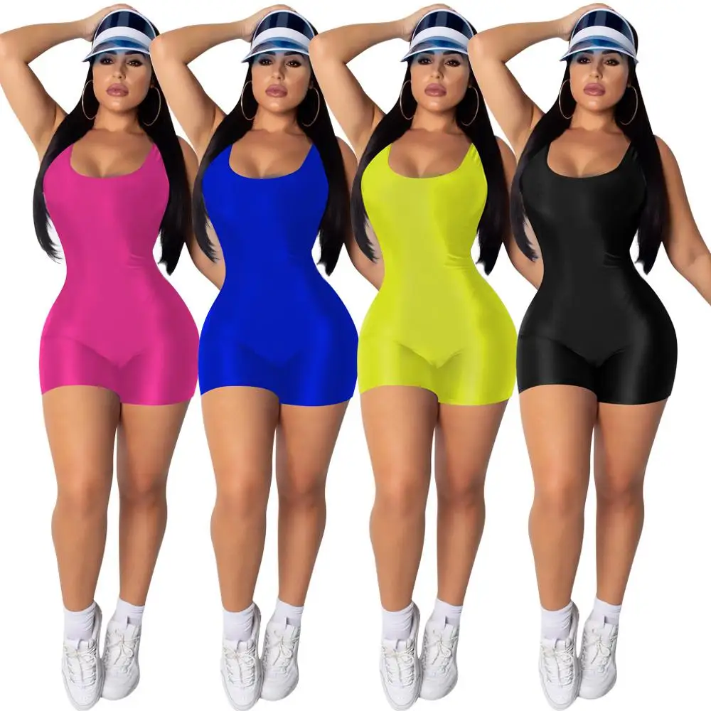 

Summer sleeveless tights sexy one-piece shorts ladies casual 4-color suit
