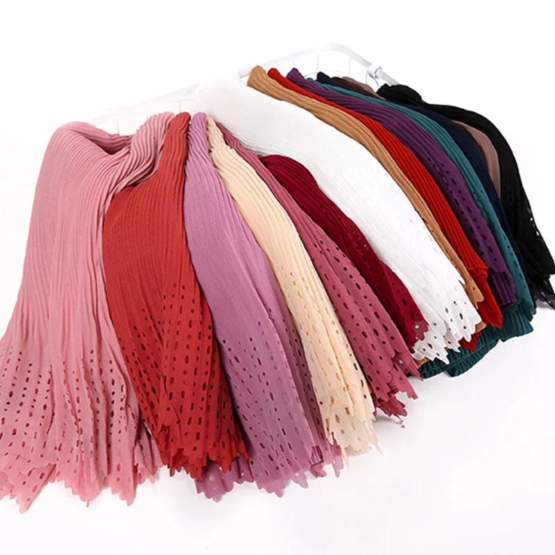 10 шт./лот смятая шаль шифон раздавить лазерная резка тяжелый хиджаб шарф