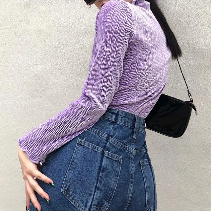 

Unaiza New Women's Bottoming T-shirt Solid Color Basic Casual High-Neck Velvet Long-Sleeved Hedging Slim Top Bottoming T-shirt
