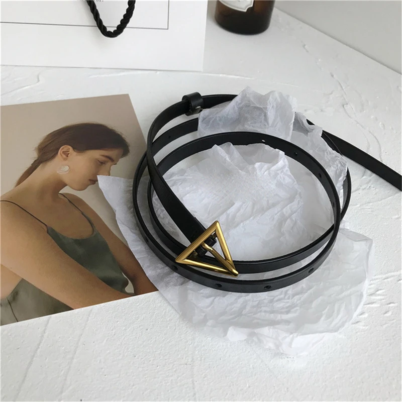 

Triangular Needle Buckle Woman's Thin Belt Students Decorated Casual Pants Woman Triangle Pin Golden Buckles Belts