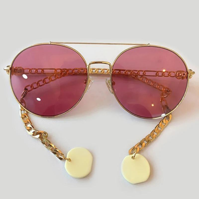 Metal Frame Round Sunglasses Women 2020 Vintage Brand Design Sunglasses With Chain Women/Men Luxury Oculos De Sol Gafas