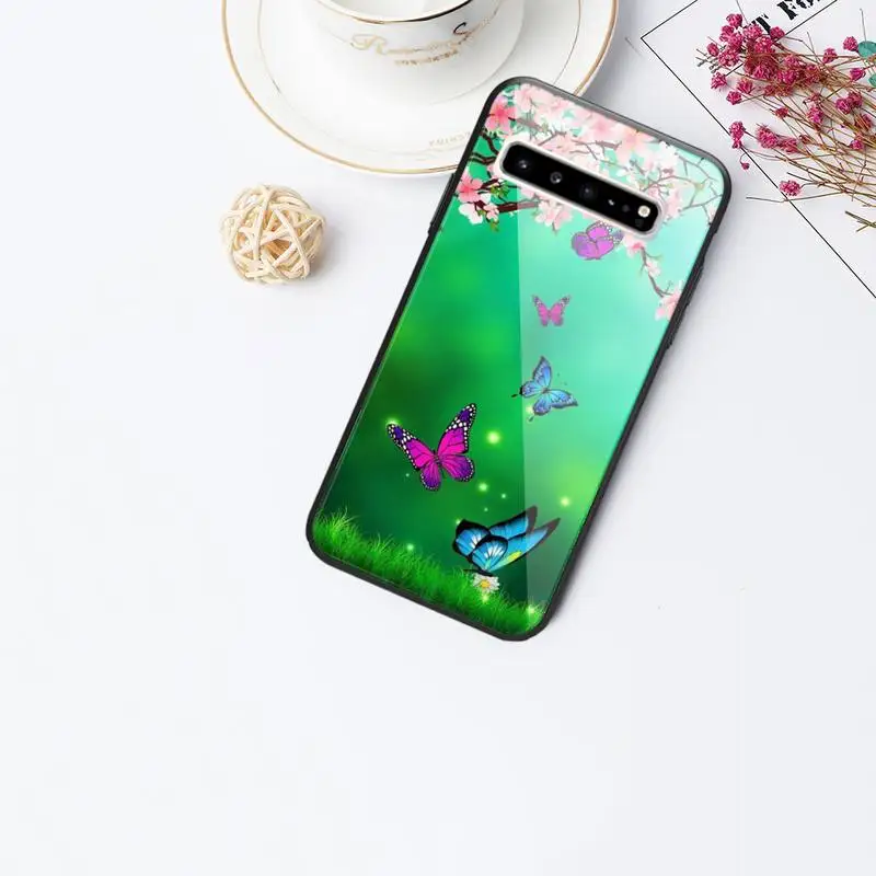 

Green leaves Phone Case For Galaxy Tempered Glass Cases Apply To S10 S9 S8 S7 S6edge Plus TPU Cover