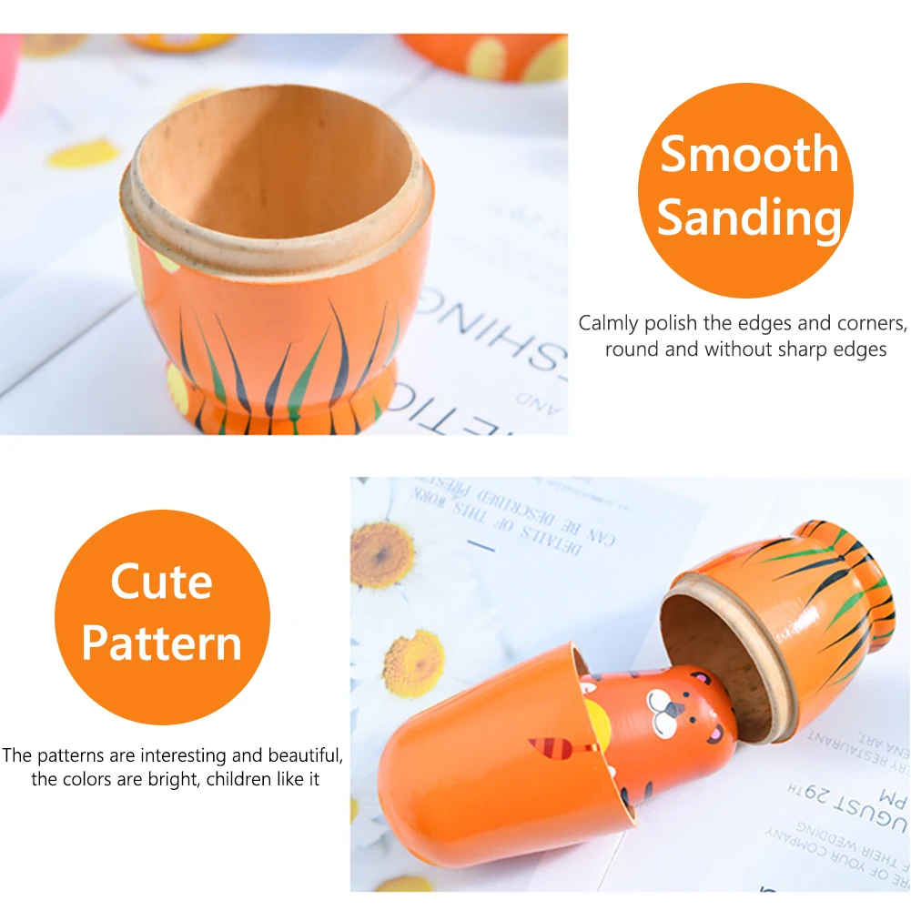 

Animal Matryoshka 5 Layers Cartoon Tiger Scenic Souvenirs Hand-Drawn Crafts Ornaments Childrens Wooden Dolls
