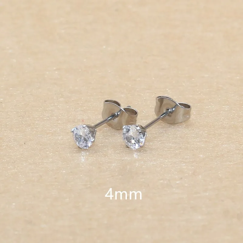 

4mm 20 Colors For Choose AAA Zircons Stainless Steel Stud Earrings No Fade Allergy Free