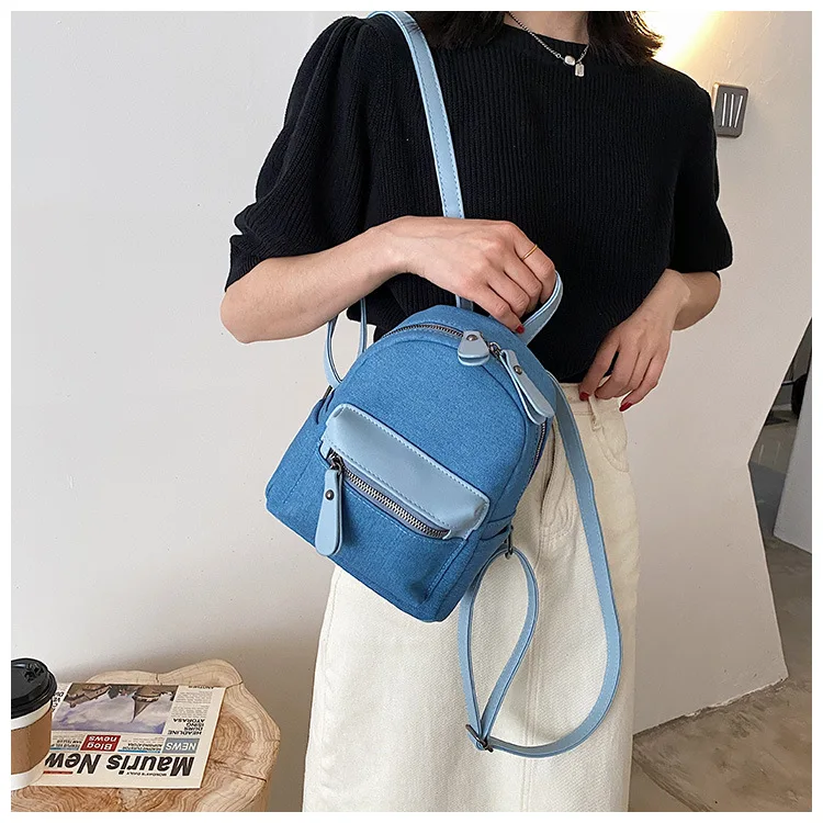 

Fashion Denim Women Backpack small Female Travel Backpacks Preppy style School Bag for girls Rucksack Daypack Sac A dos blue