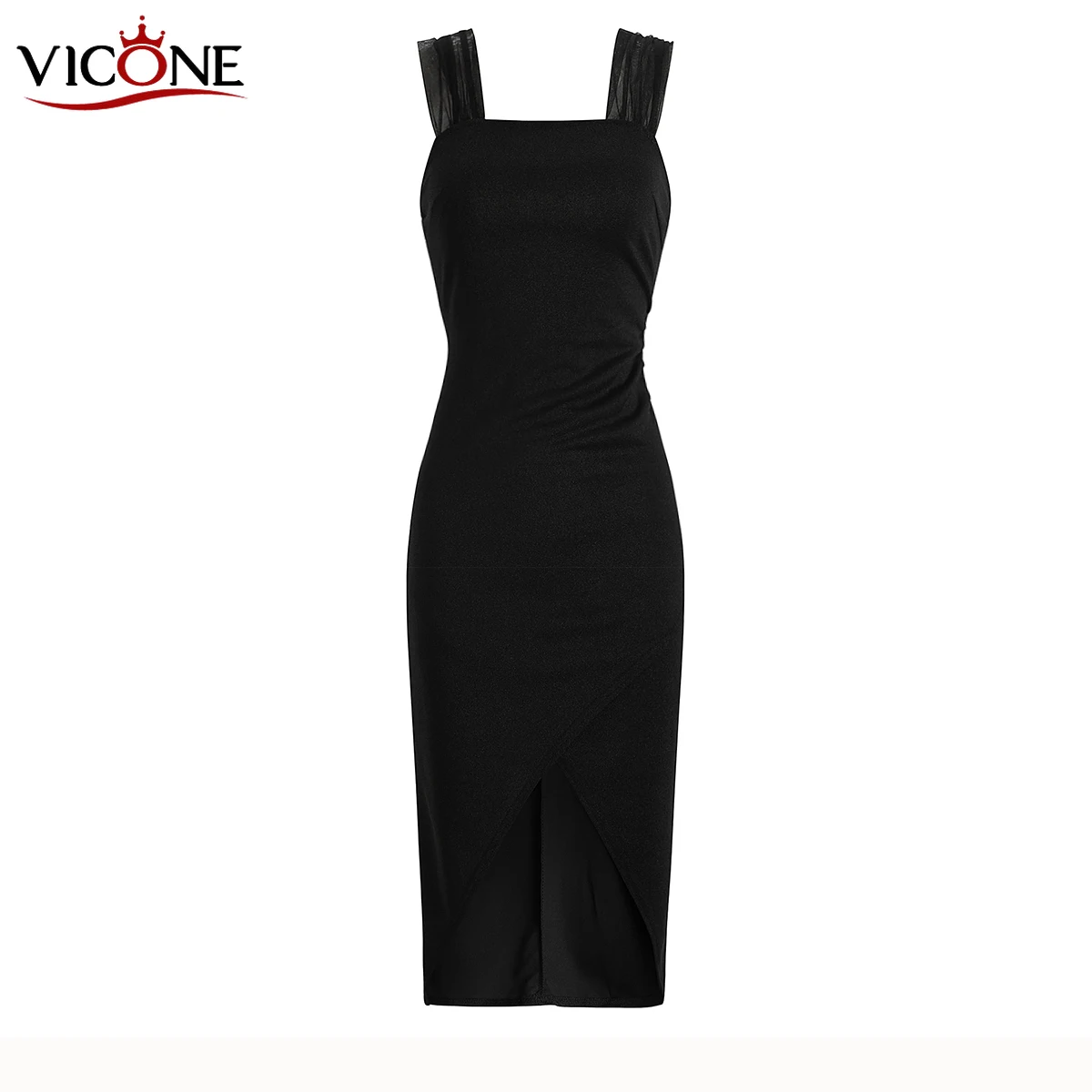 

VICONE New Sexy Gauze Cuff Straps Long Split Black Dress Vestidos De Fiesta Party Dress