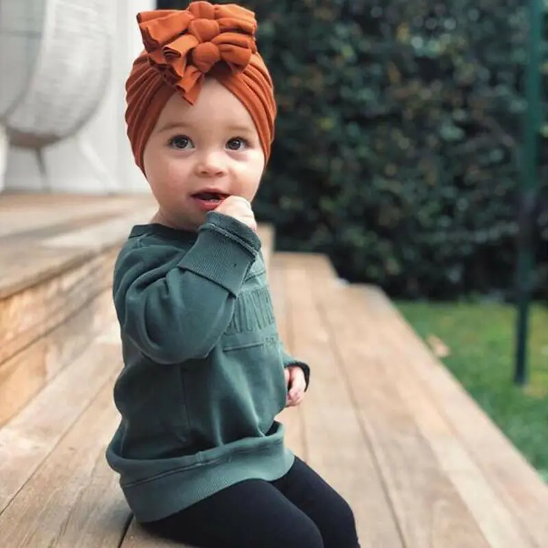 

Toddler Baby Boys Girls Turban Head Wrap Beanie Cotton Hat Solid Cap Headband