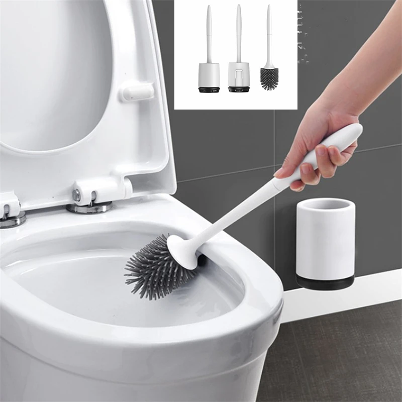 

TPR Silicone Toilet Brush with Holder Wall Mounted Floor Standing Toilet Bowl Brush Handle Soft Bristles Bathroom Cleaning Set