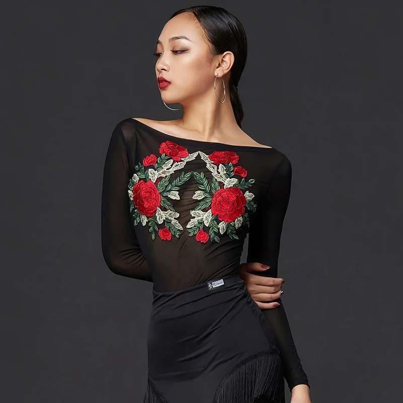 Женские топы для латинских танцев одежда тренировок сексуальное боди Бальные