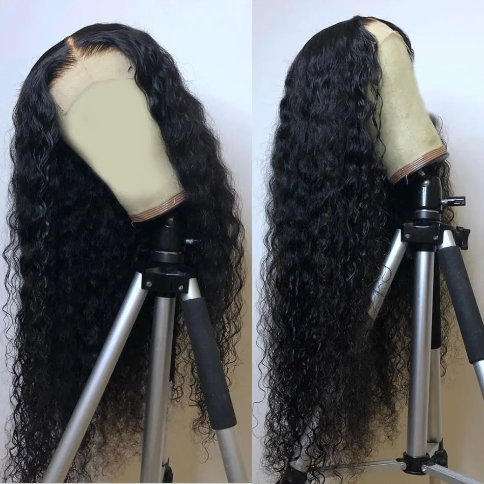 4x4 28 30 Inch Deep Wave Lace Wig 100% Human Hair Lace Wigs Perucian Deep Curly Wig Remy Deep Curly Lace Closure Human Hair Wig