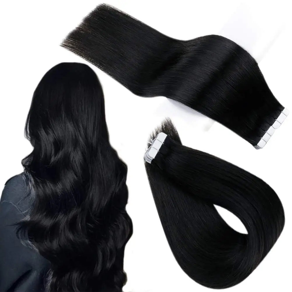 

Silky Straight Tape in Human Hair Extensions Long Brazilian Virgin Hair Skin Weft Tape Hair Adhesive Black 8-30inch 40pcs 100g