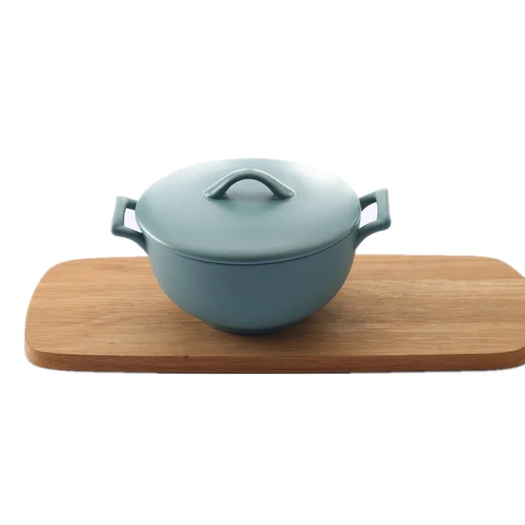 

Scrub simple ceramic bowl with lid ceramic bowl Nordic style tricolor matt bowl matt double ear bowl