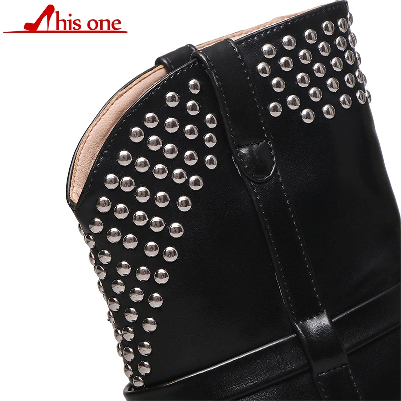 

2019 women Boots Leather Mid-Calf Boots Metal Pointed Toe Rivet Strange High Heel Boots Woman Fashion Western Boots