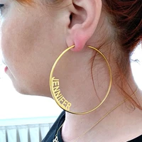 fashion personalized name hoop earrings big jewelry stainless steel gold color custom nameplate round circle earrings xmas gifts