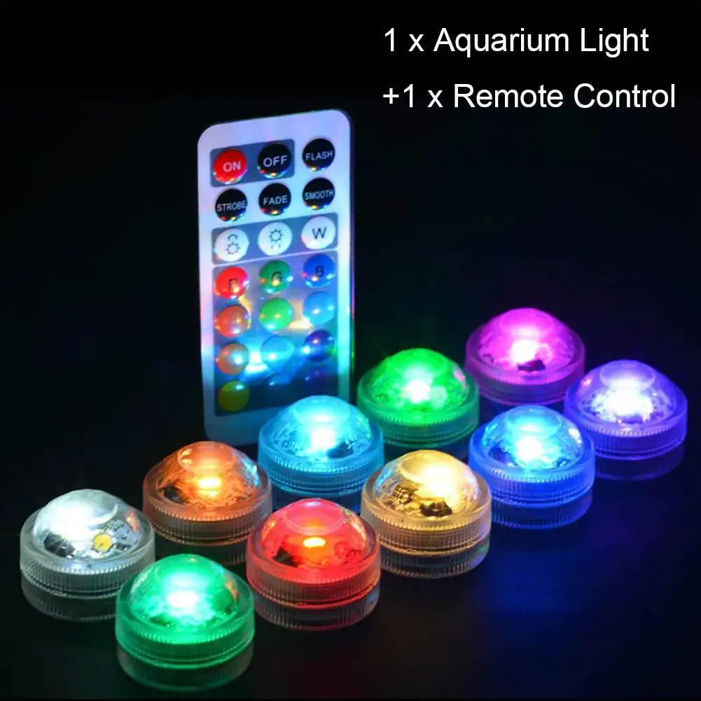 Remote Control Color Change Round Aquarium LED Light Submersible Fish Tank Lamp