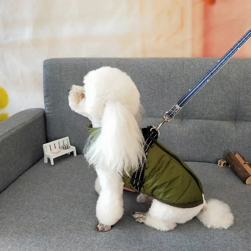 

Winter Pet Dog Jacket Coat Thickening Warm Puppy Dog Clothes Cotton Padded Vest With Durable Chest Strap Harness Clothing