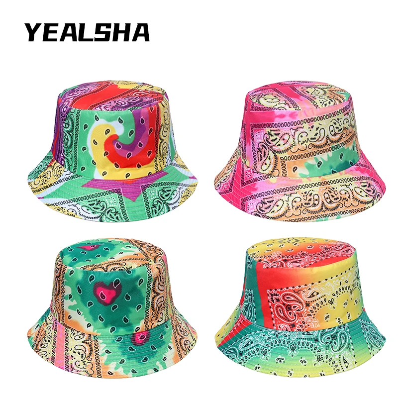 

Color Matching Cashew Flower Hat Hip Hop Sunscreen Hat Female Summer Fisherman Hat Street Basin Hat Male Double-Sided