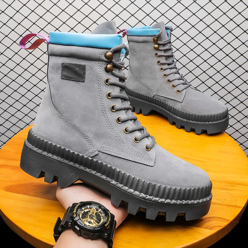 

Men Retro Autumn Platform Martin Shoes Casual Solid Ankle Boots Outdoor High Top Tooling Military Men Boots