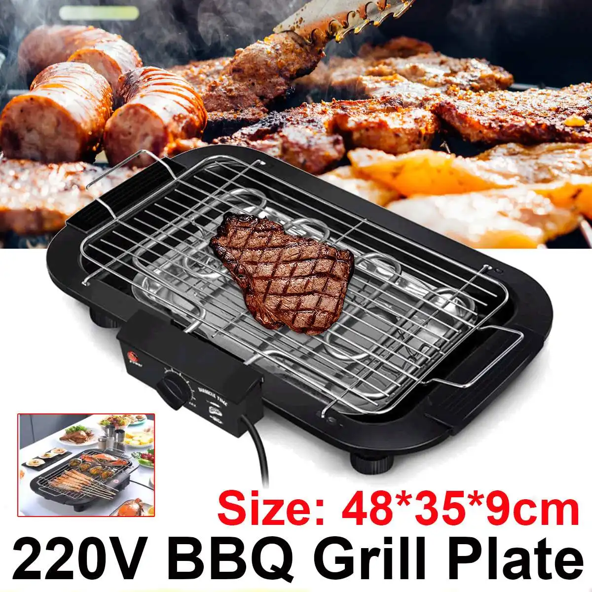 smokeless electric bbq grill non stick pan stove electric griddle barbecue temperature control 220v household outdoor cooking free global shipping