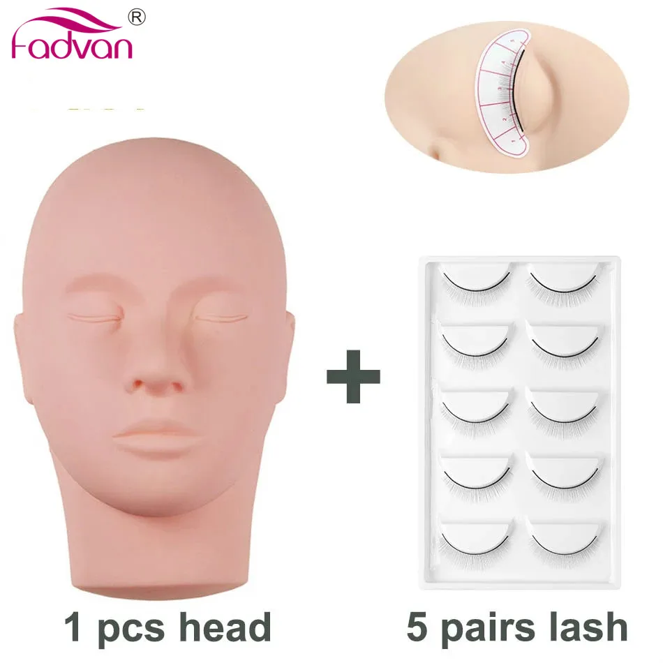 Eyelash-Lashes Training Mannequin with 5 Pairs Eyelash Extension Flat Head Practice Lashes | Красота и здоровье