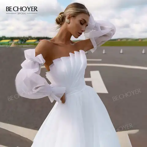 Wedding Dress Fairy 2 In 1 Sleeve Bride Gown Boho 2023 New Tulle A-Line Party Princess BECHOYER NR131 Plus Size Vestido De Noiva