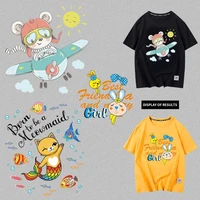 cartoon rabbit animation pilot fish and cat heat transfer sticker printed clothes for iron on diy letter patch t shirt decorate