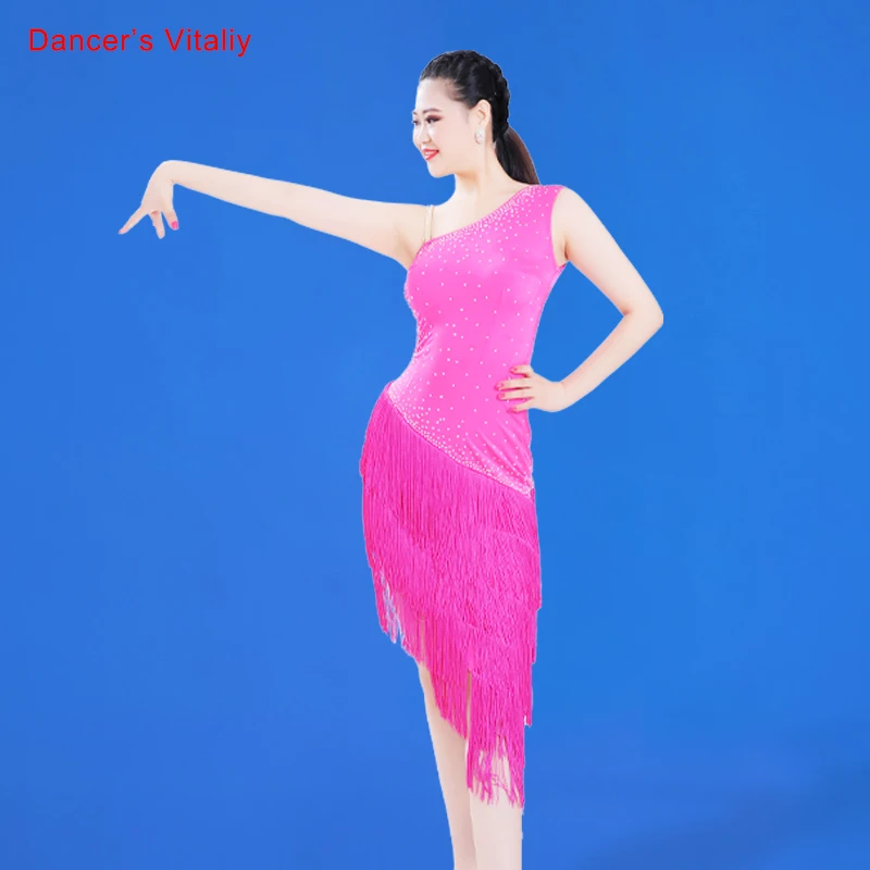 

Latin Dance Female Adult High-end Diamond Dress Competition Clothes Profession Custom Girl Fashion Tassel Performance Skirt