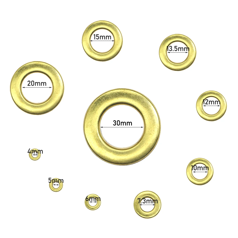 

Plane Pure Copper Eyelets 3|4|5|6|7.3|10|12|13.5|15|20|30mm Internal Diameter Eyelets Golden for Awnings Leather Goods Handbag