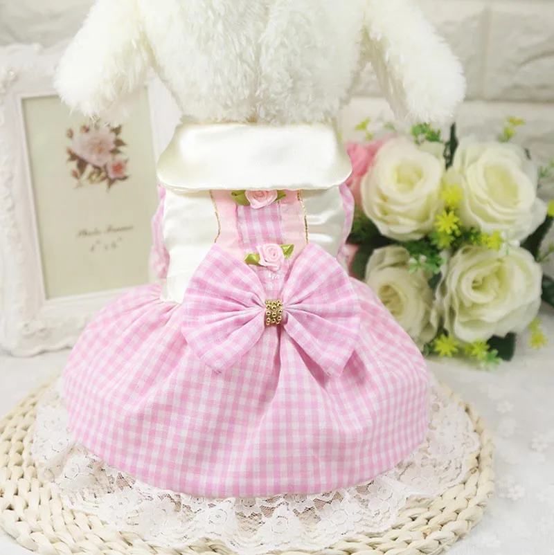 Летняя одежда для собак платье щенков принцесса в клетку аксессуары маленьких и