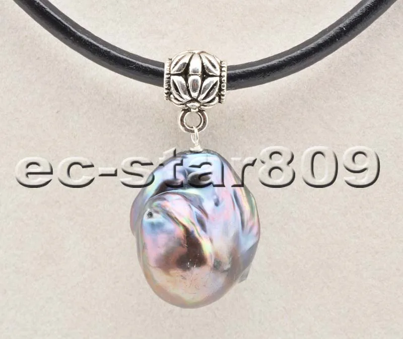 

P6429 25mm Black Baroque Keshi Reborn Pearl Hide-Rope Pendant Choker