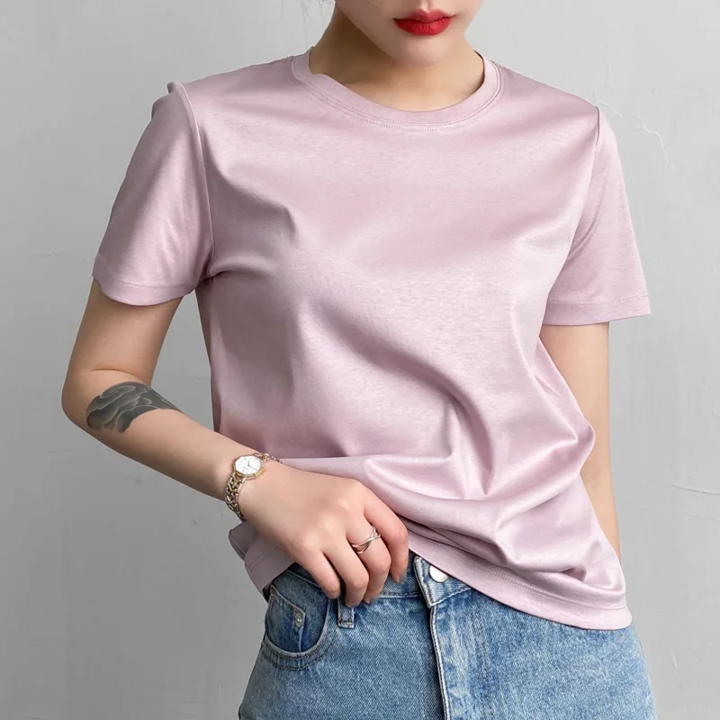 2020 Round Neck Short Sleeve Woman Loose Sumemr Silk Cotton T-shirts | Женская одежда