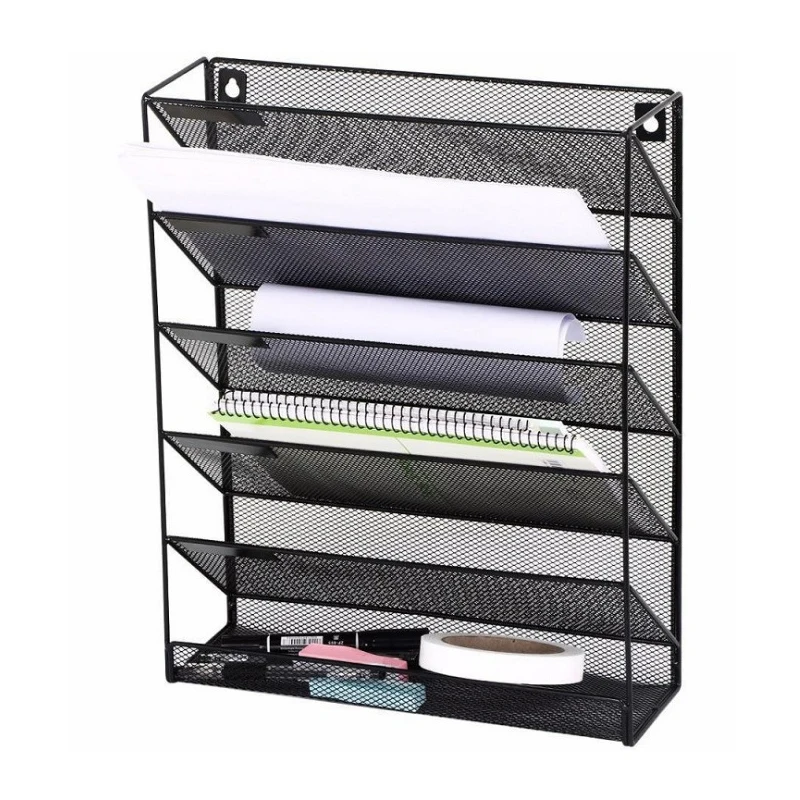 Creative Iron Wall-Mounted File Rack Five-layer Magazine Notebook Storage Shelf Home Office Supplies | Дом и сад