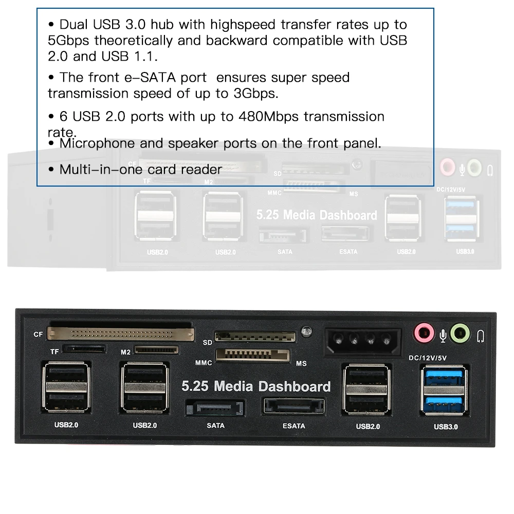 Многофункциональный кард-ридер USB 3,0 концентратор передней панели eSATA SATA порт внутренний кард-ридер ПК Панель медиа Передняя панель аудио