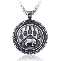 vintage mens stainless steel viking norse bear paw and head animal pendant necklace fashion party jewelry gifts