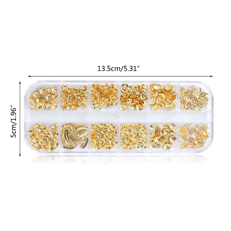 12 ячеек/коробка смешанные блестящие металлические украшения для дизайна ногтей