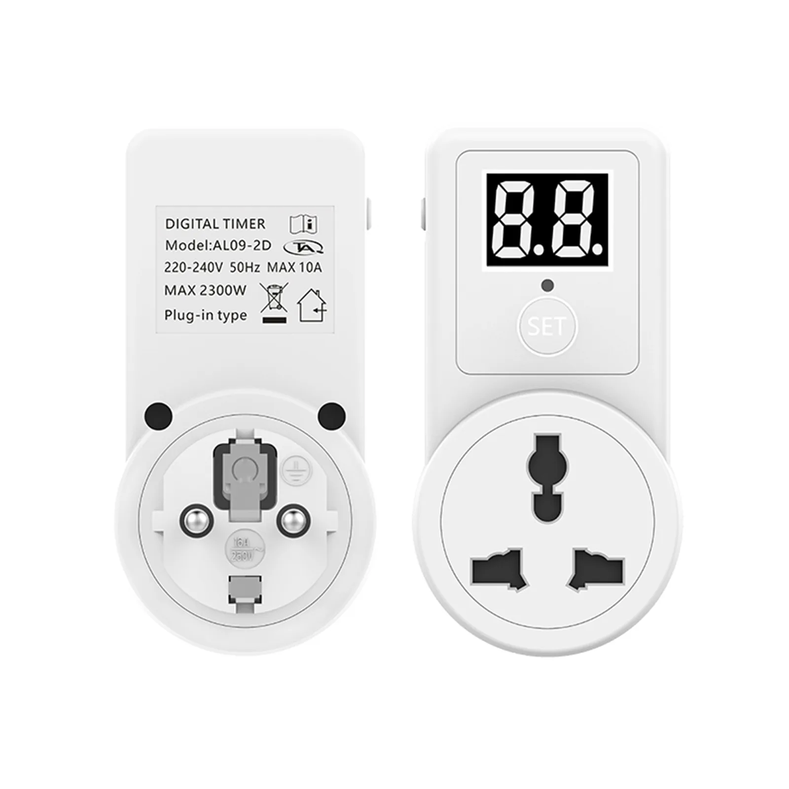 

EU Plug Outlet Timer Electric Plug-in On/off 10 Minutes-9 Hours 50 Minutes 10A Automatically Turns Appliances 2 Digits Universal